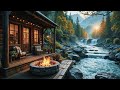 The ultimate riverside cabin Porch escape 🔥🌲 Cozy fire pit, calm water sound & montain waterfall