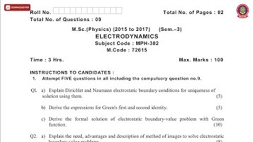MSC PHYSICS 3RD SEM ELECTRODYNAMICS MAY 2019 | PTU
