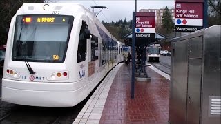 Portland TriMet: MAX Light Rail: Red and Blue Line Trains at Kings Hill/SW Salmon