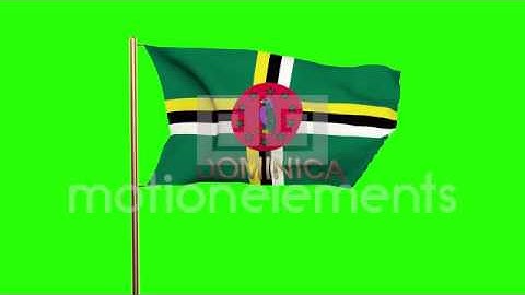 Dominica Flag With Title Waving In The Wind. Looping Sun Rises Style. Animation Stock Animation