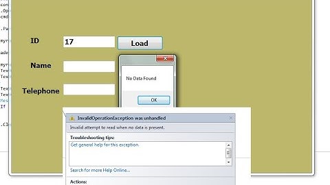 Retrieve data from database in VB.net and fix error Invalid attempt  read when no data is present