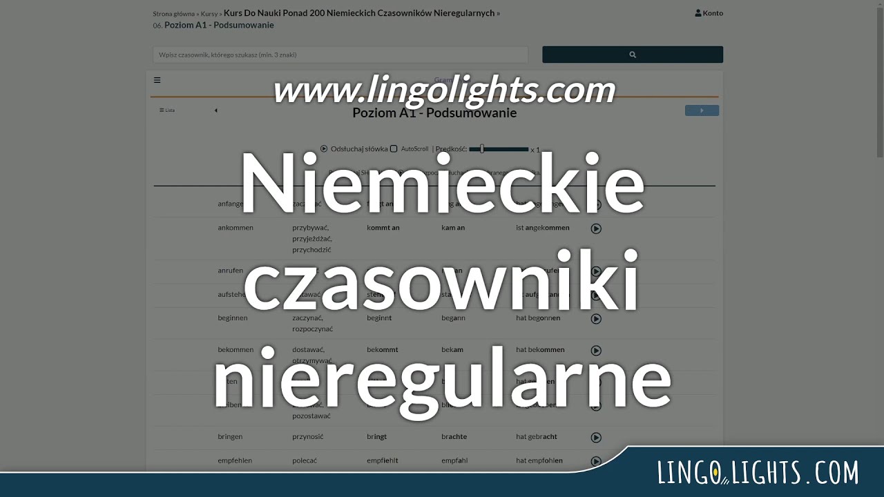 Sprawdzian Z J Niemieckie Cele Wakacyjny - Niemieckie czasowniki nieregularne, Część 1 - Formy czasowników #