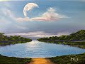#412 How to paint a moon over a lake/ You Can Do it