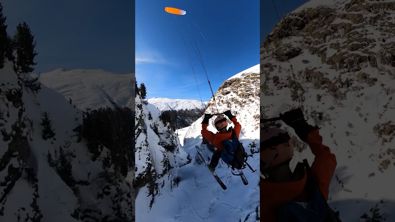 Flying through a canyon by kite ( snowkite )