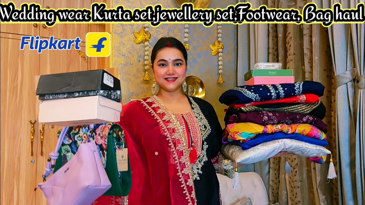 Wedding wear kurta set, Earrings, Bag & Footwear haul From Shopsy 