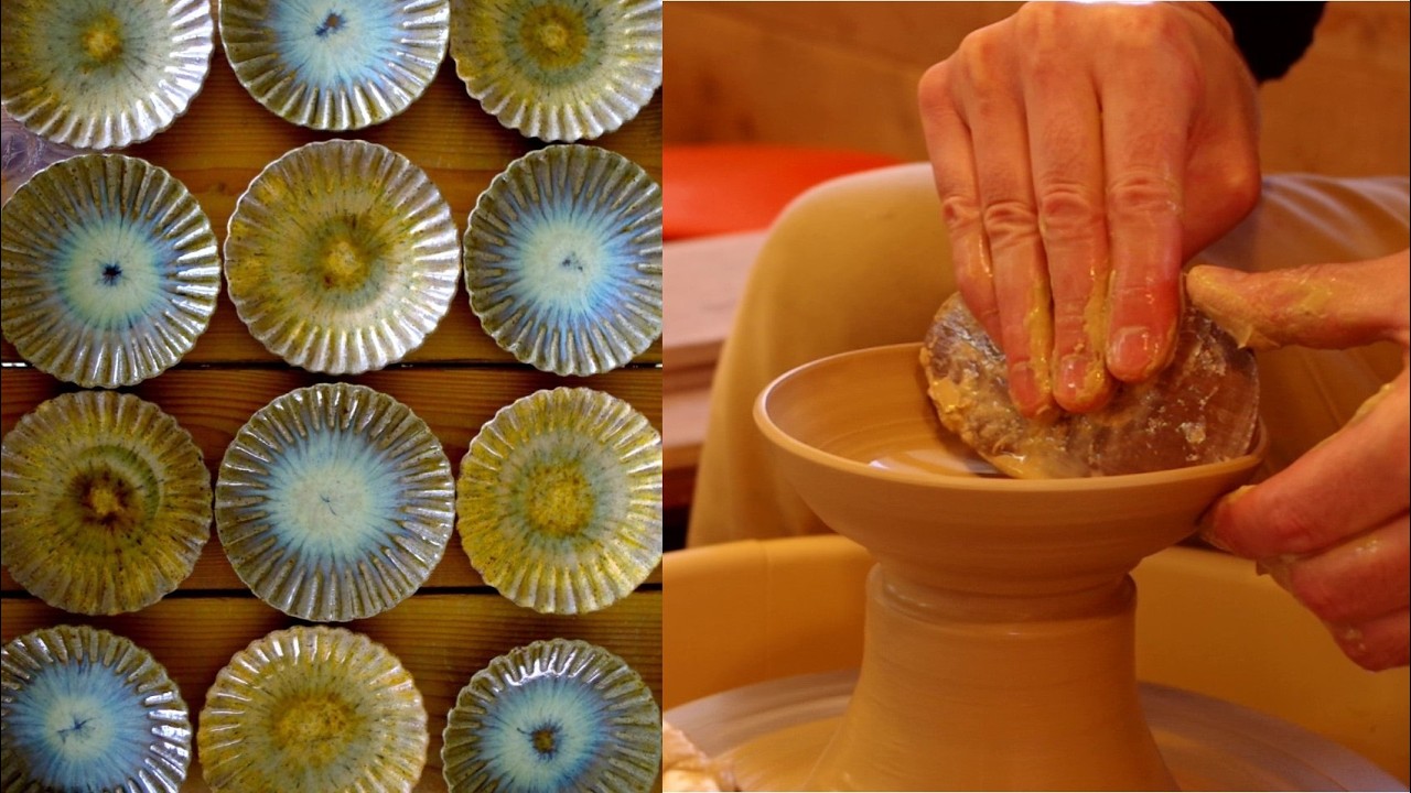 鎬小皿を作る。Making small plates with a ridged finish.【陶芸風景518】