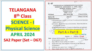 8th class SA2 Physical Science PS 2024 April question paper Science Telangana TG TS Set D67 Class 8
