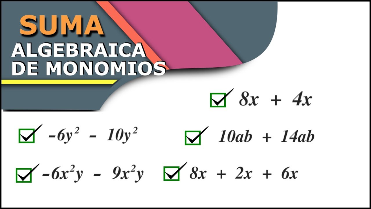 Suma de monomios con coeficientes enteros- SimpleAlgebra1 - YouTube