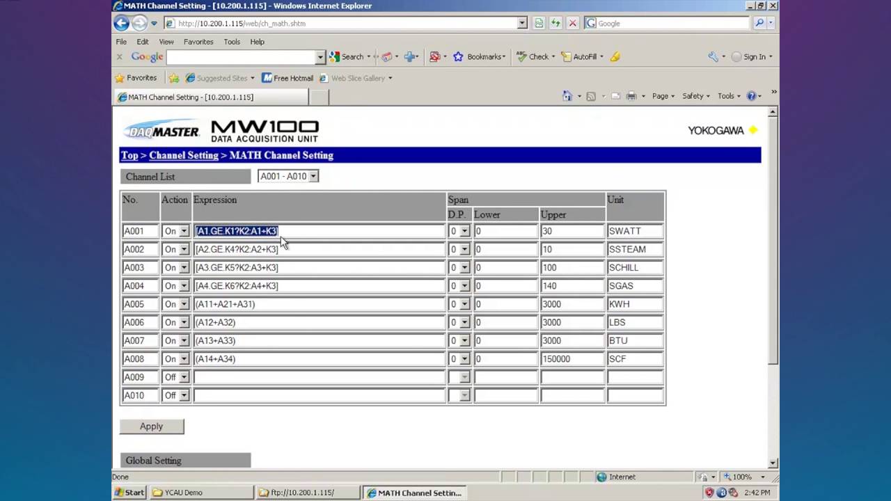 Yokogawa MW100 DAQMaster Data Acquisition System Demo