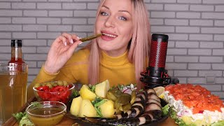 Mukbang | Скумбрия, Картофель, Салат С Форелью, Закуски | Mackerel, Potato, Trout Salad Не Asmr