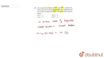 Two liquids A and B are at `30^@C` and `20^@C`, respectively When they are mixied in equal masses,