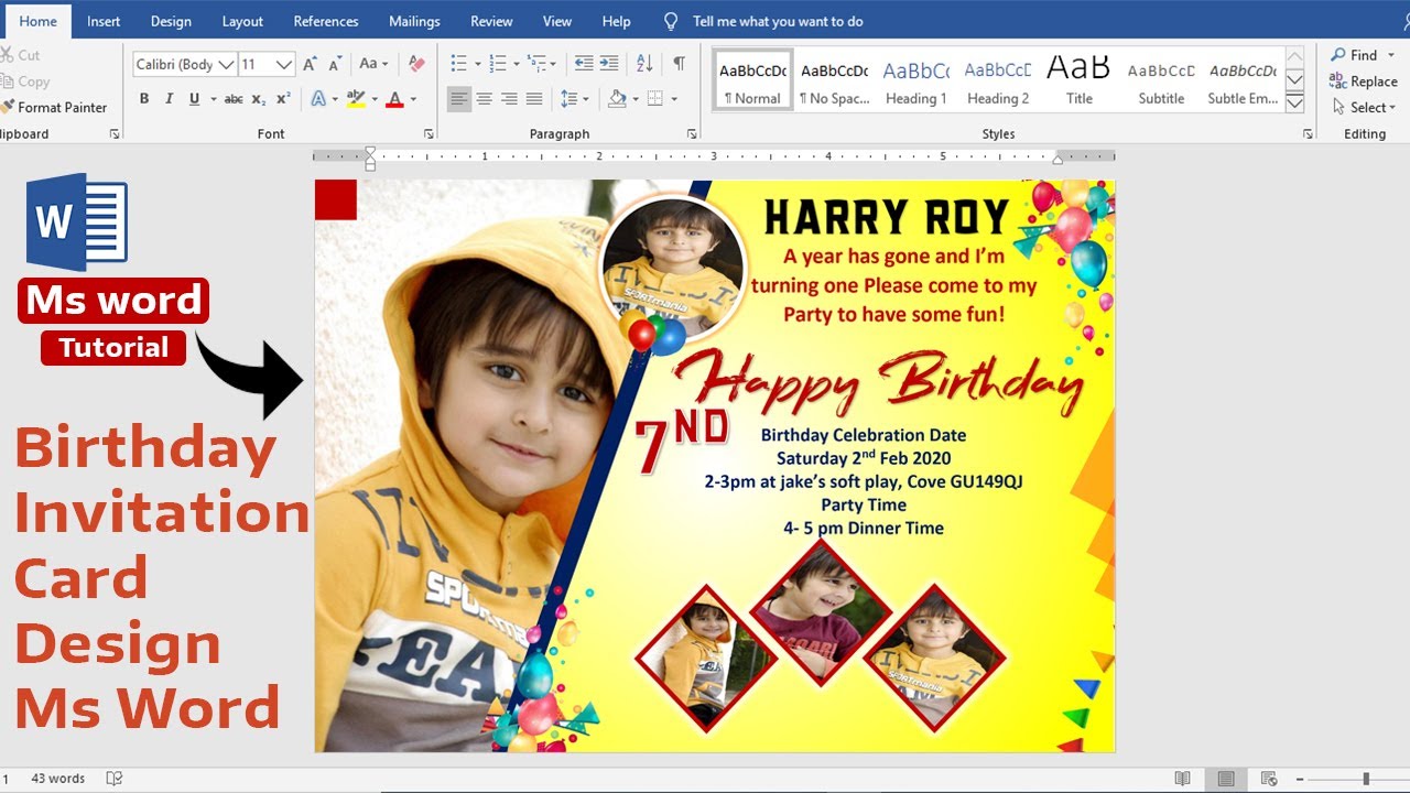 Ms word Tutorial~~Birthday Invitation Card Design in Ms word | Ready to ...