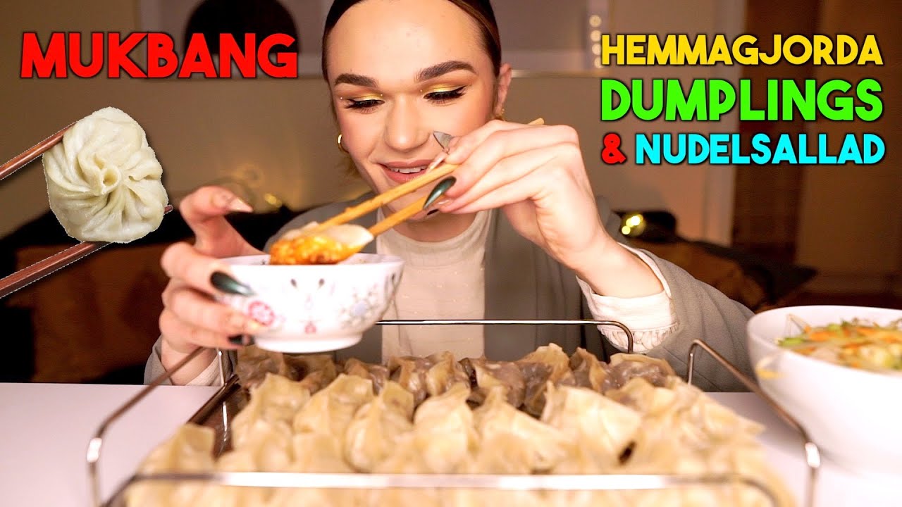 DUMPLINGS & NUDELSALLAD | Mukbang