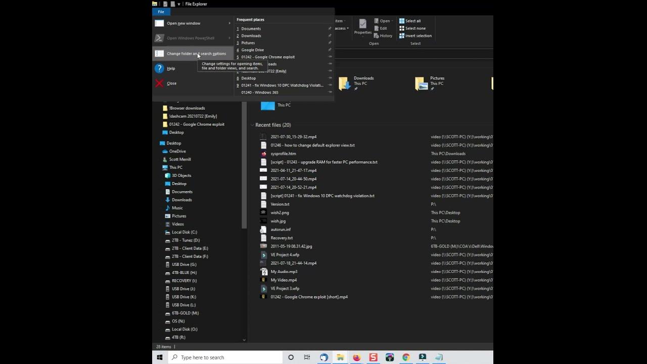How to change windows default folder view from quick access to this pc
