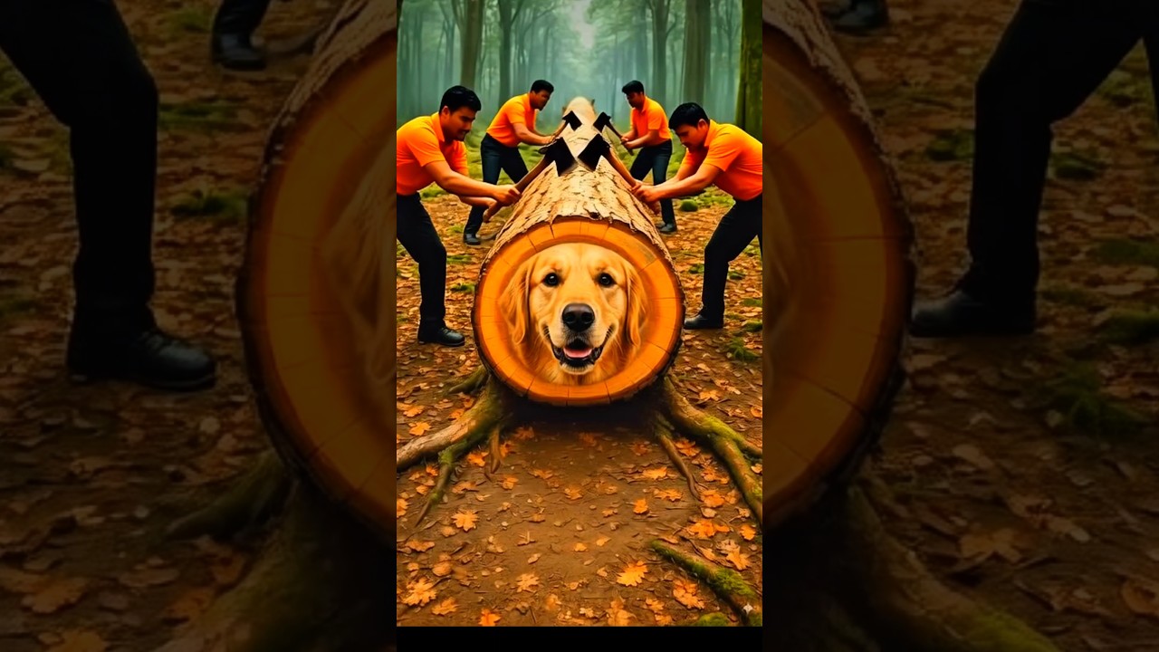 rescue giant Dog in wood trunk 