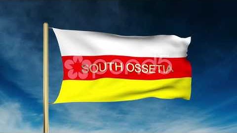 South Ossetia Flag Slider Style With Title. Waving In The Wind With Cloud