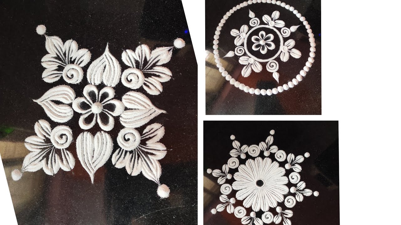 3 красивых рисунка ранголи для начинающих. Простые рисунки ранголи. Небольшие рисунки ранголи.