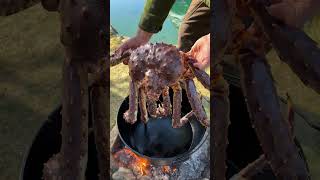 Plunging King crab into the boiling depths 🦀🔥 #kingcrab #asmr #firekitchen