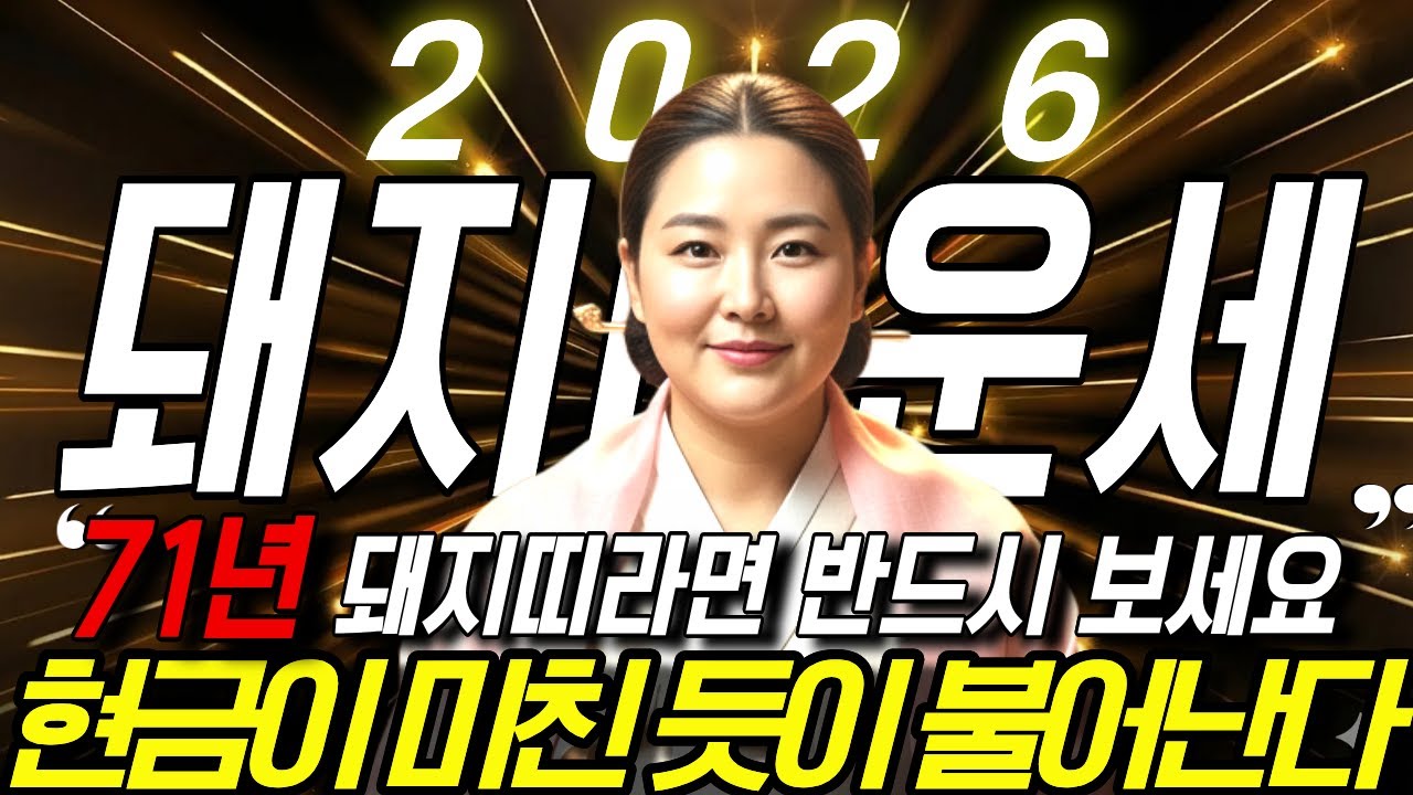 71년생 돼지띠라면 꼭 보세요..!! 2026년 1971년생 55세 돼지띠운세 부모복 대신 현금다발이 쏟아진다.! 71년생 돼지띠 운명과 신년운세 / 2026년 55세 돼지띠 운세