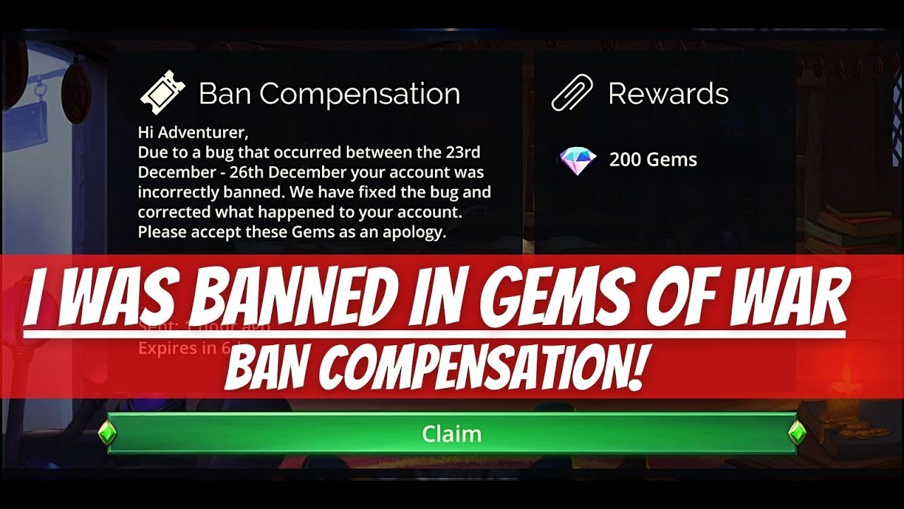 Gems of War | I was banned in gems of war | Ban Compensation