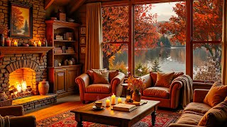 🍁 Autumn Cabin Livingroom by the Lake 🎹 Soft Piano Melodies, Falling Leaves & Gentle Breeze screenshot 5