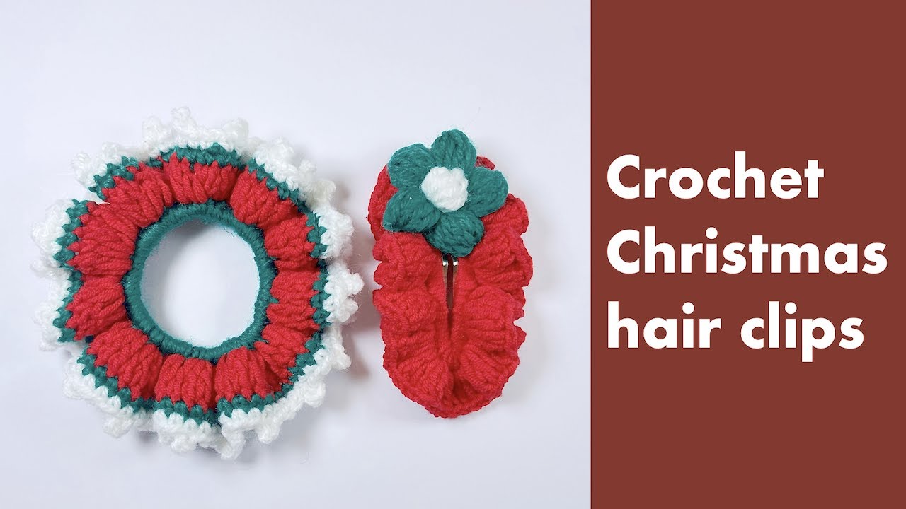 How to crochet scrunchies Christmas | crochet hair clips Christmas | crochet hair tie