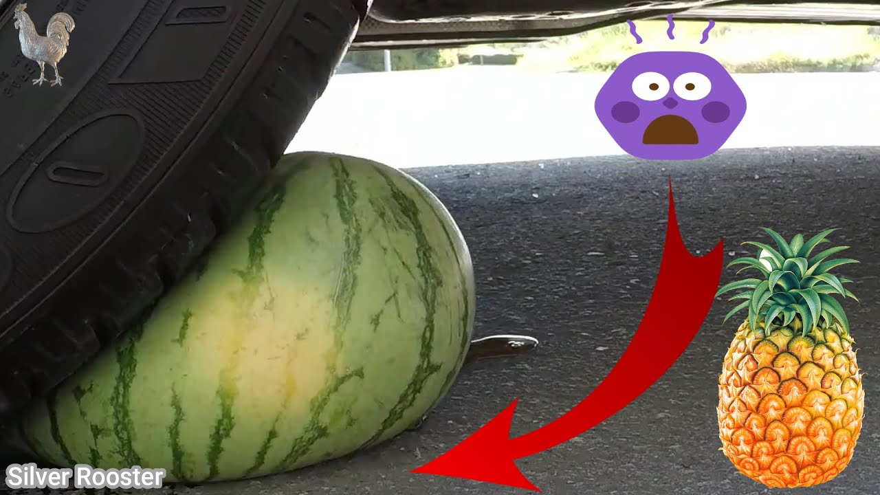 Experiment1 CAR VS PINEAPPLE AND WATERMELON Crushing Crunchy & Soft