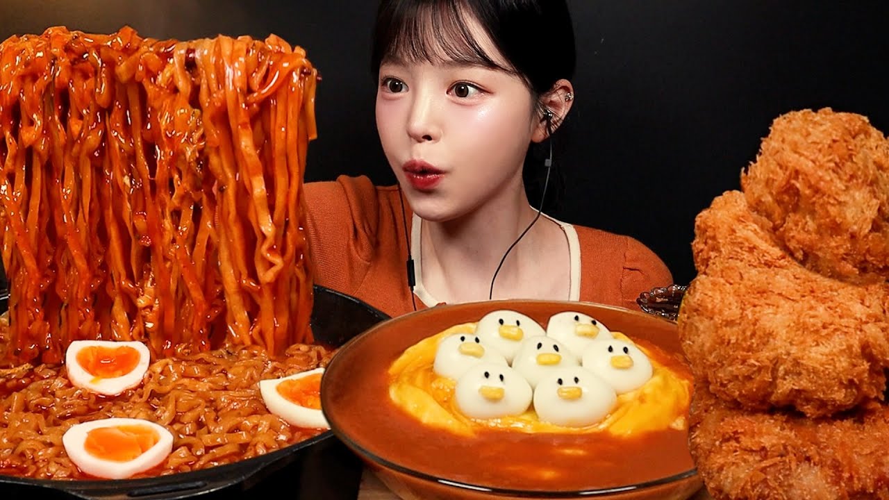 SUB)돈까스 쿨타임 찼다🔥꾸덕매콤 불닭볶음탕면에 오므라이스까지 라면 꿀조합 Buldak Noodles & Pork Cutlet Mukbang Asmr