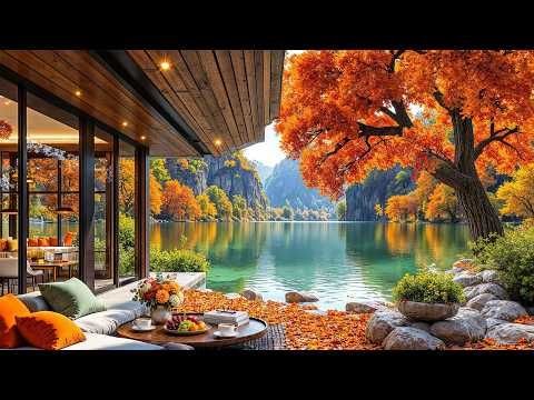Quiet Lake Morning Beneath Scarlet Trees with Coffee | Smooth Jazz for Work, Reading & Slow Days