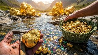 wow Amazing finding gold nuggets at mountain/ Digging the gold treasure at river 