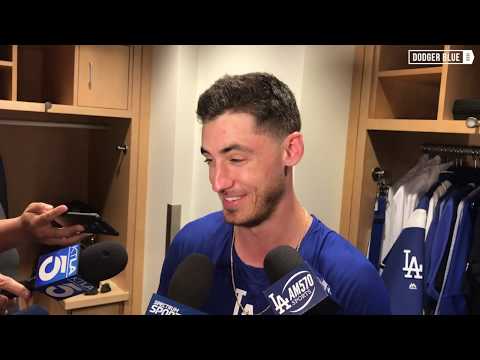 Dodgers interview: Cody Bellinger reacts to fan hugging him at Dodger Stadium, foul ball incident