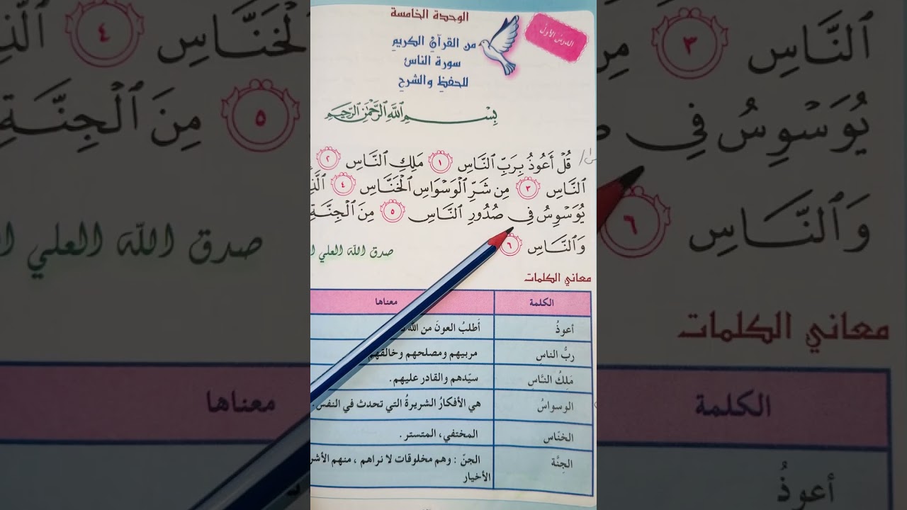 سورة الناس للصف الثالث الابتدائي صفحة 56