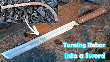 Turning old and Rusty Rebar into a Sword by our Village Blacksmith.