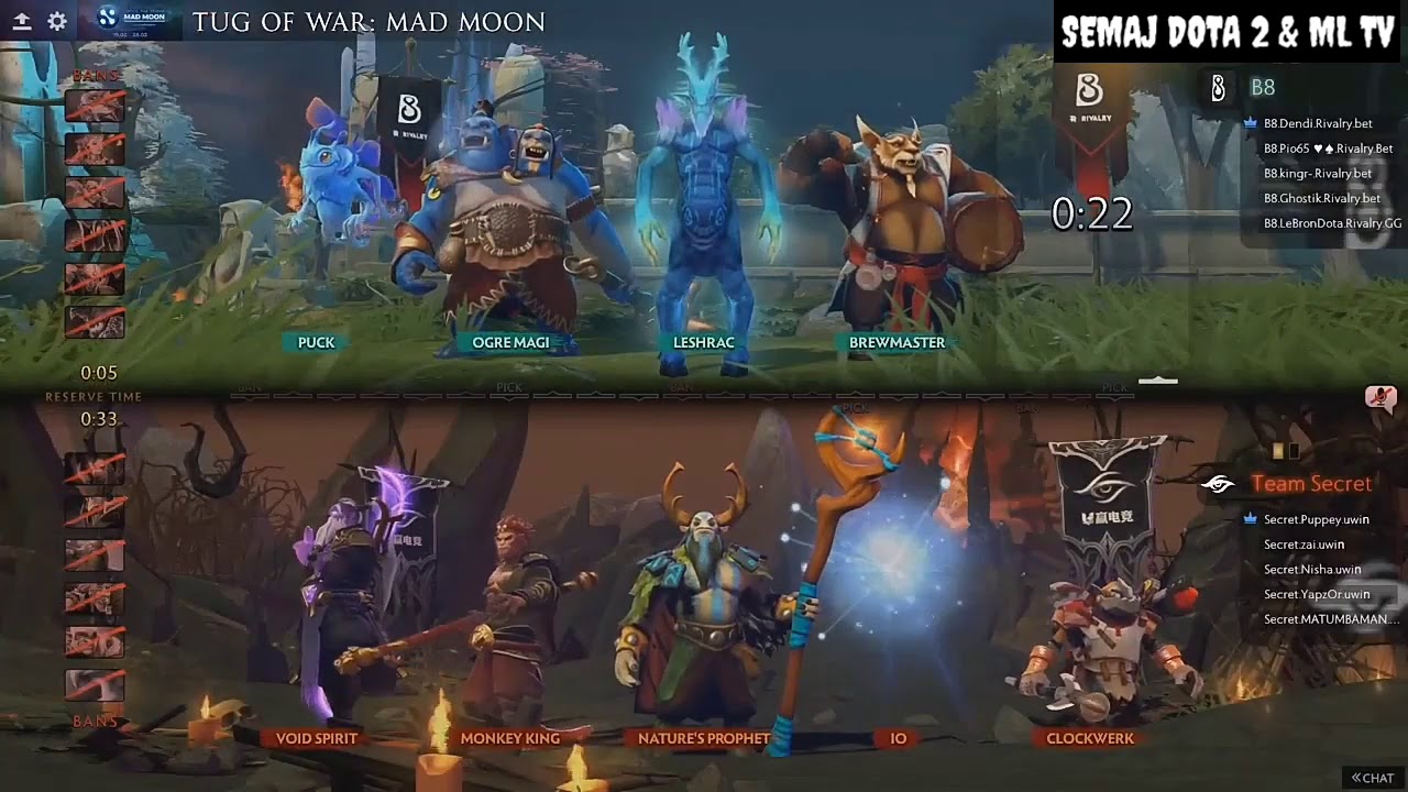 Dendi New Team (B8) vs Pupey Team (Secret) Full Highlights (TUG OF WAR: MAD MOON)