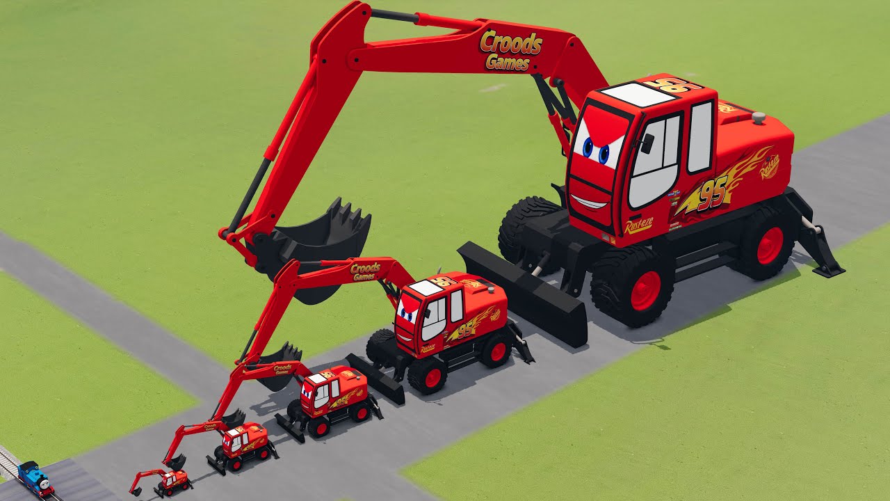 Big & Small Excavator Truck Lightning Mcqueen vs Trains Thomas | BeamNG.Drive