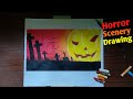 Horror Scenery Drawing With Oil Pastels ll Beautiful Horror Scenery Drawing