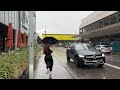 Heavy summer rain in zurich city 4k  oerlikon rain walk 2023  binaural rain sounds