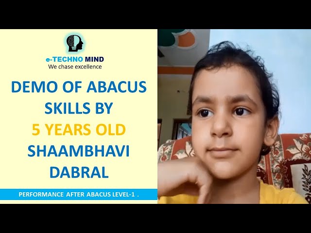 5 Years old Shaambhavi performing single digit addition and subtractions after level-1 of Abacus.