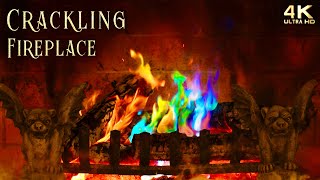Crackling Halloween Fireplace Ambience ~ Rainbow Flames & Gargoyle Andirons (No Music)