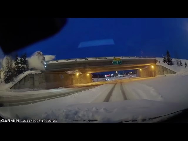 ⁣Truck flies off highway overpass