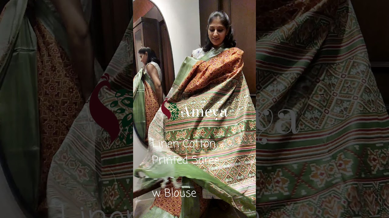 Printed Linen Cotton Saree w Blouse AMEYA SarathCity 