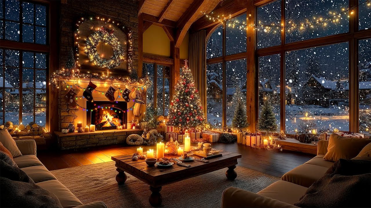 Relaxing Christmas Carol Music ? Cozy Christmas Fireplace with Snowfall ❄️? Christmas Ambience Music