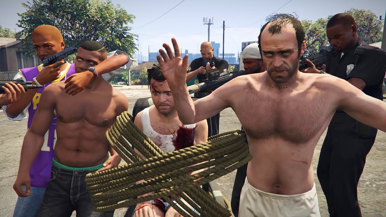 GTA 5 - Michael Franklin And Trevor Caught In The Ballas & Cops Trouble! (Movie) 
