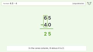Long Subtraction Problem 6.5-4: Step-by-Step Video Solution