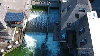 Fishtown, Leland Michigan - Fall Salmon Run, drone view