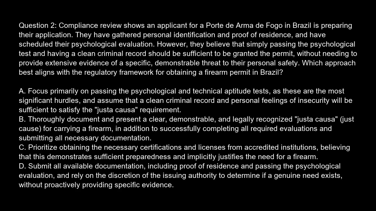 Brazil  Concealed Carry of a Firearm Permit  Porte de Arma de Fogo  Free Practice Test And Answers U