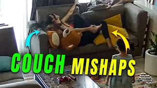 Lady Trips Stepping Down on Couch