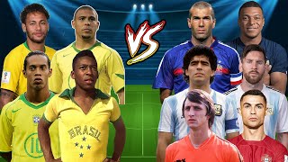 Brazilian legends Pele Ronaldinho Neymar R9 VS French Argentine legends Messi Ronaldo Maradon Zidane