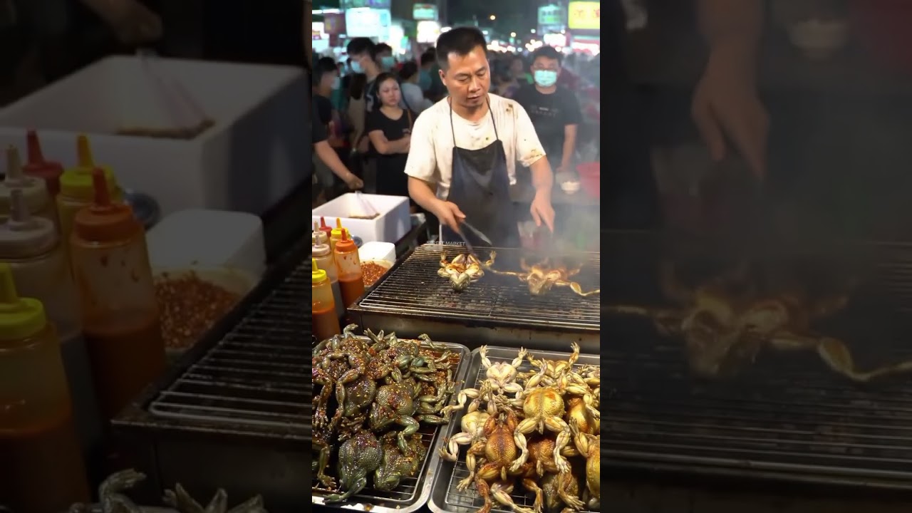 Extreme Asian Street Food – Grilled Giant Frogs Marinated in Spices