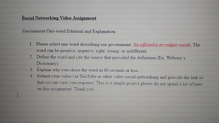 Social Networking Video Assignment